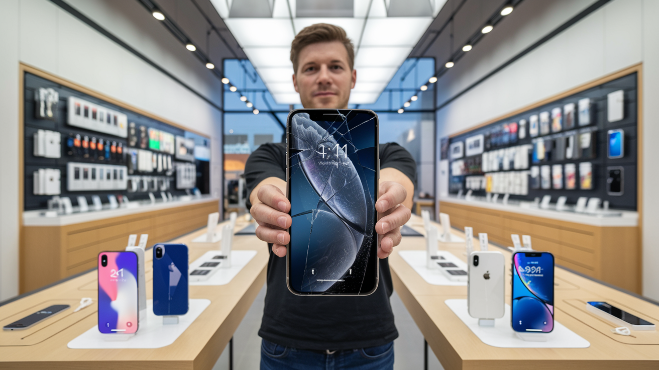 Smartphone mit gesprungenem Display